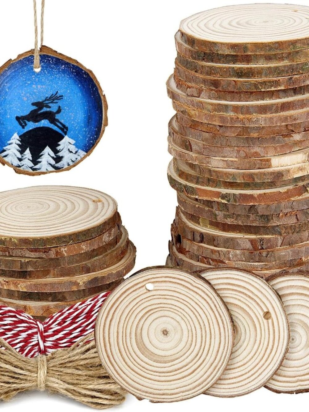 2.4-2.8IN Natural Wood Slices with Jute Twine for DIY Ornaments 30